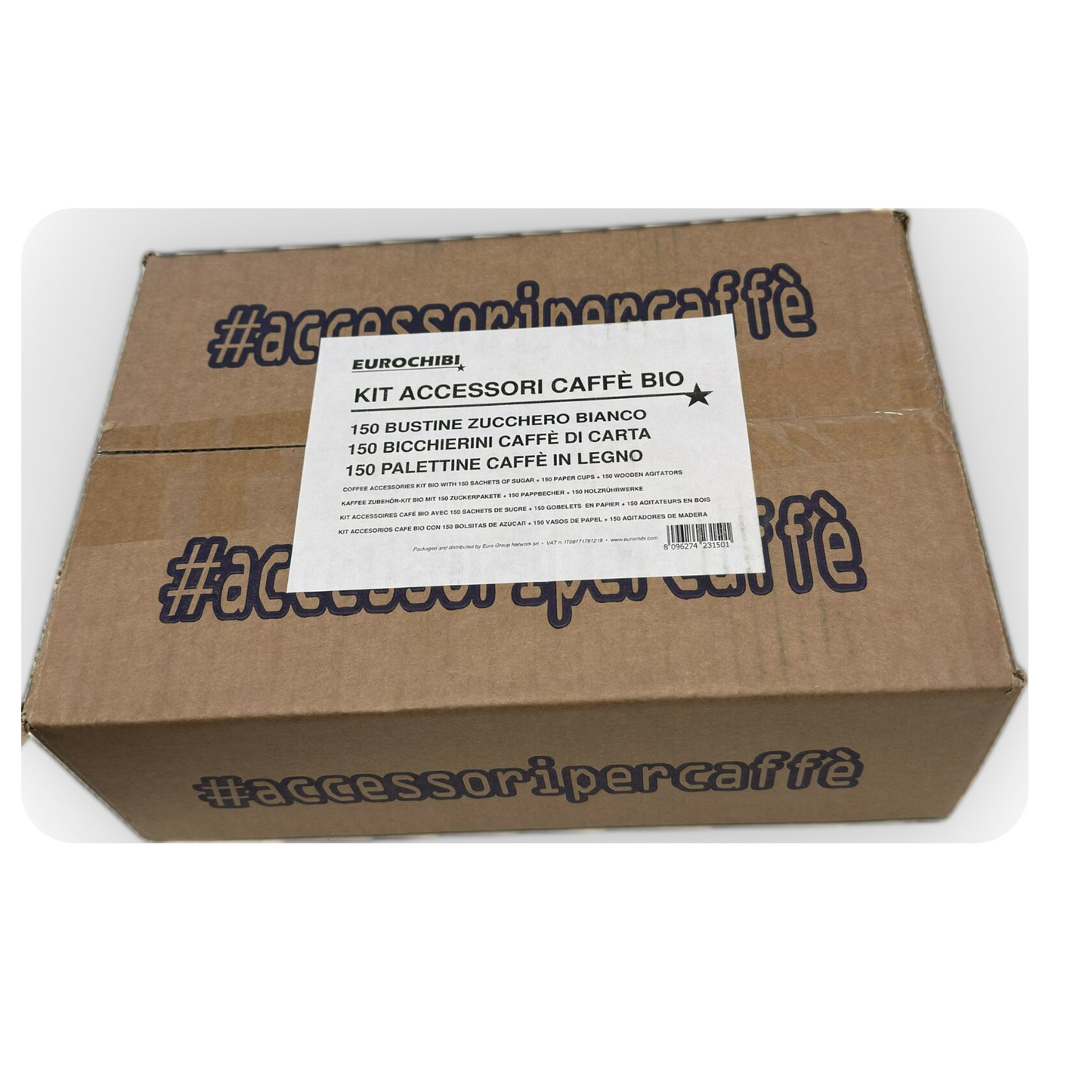 Kaffee-Set mit 150 Pappbechern, 150 Holzrührstäbchen und 150 Päckchen weißem Zucker