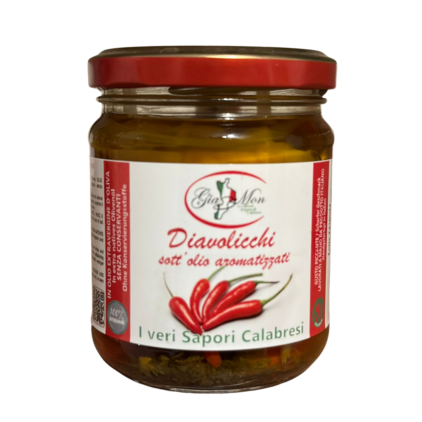 Kalabrische Diavolicchi in Öl Scharfe Peperoni in Nativem Olivenöl Extra, Handgemacht in Italien 180g